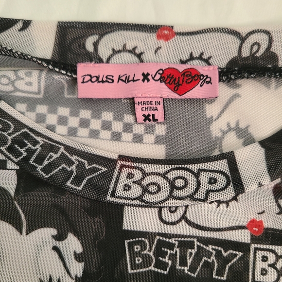 Dolls Kill Betty Boop Checkered Long Sleeve Tee - Black and White - Picture 2 of 7